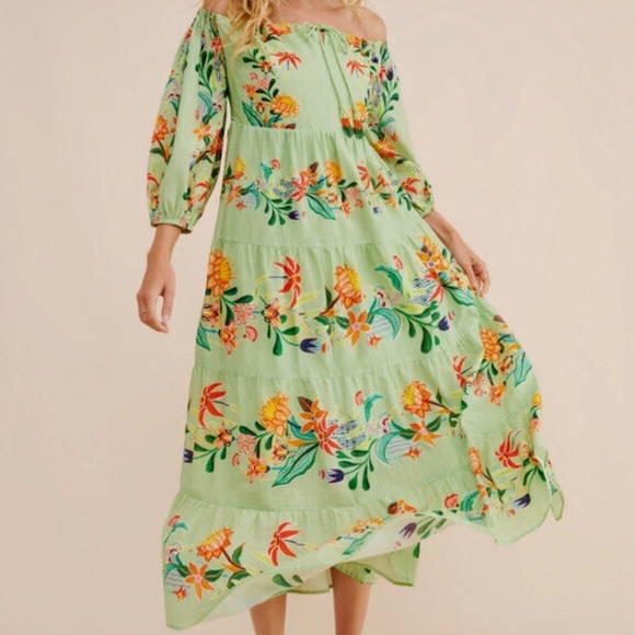 FARM Rio Dresses & Skirts - FARM RIO X ANTHROPOLOGIE  OFF THE SHOULDER TIERED FLORAL NWT DRESS SZ S